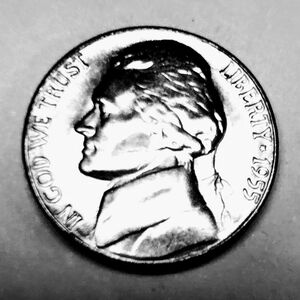 1955-P Uncirculated Jefferson Nickel No Mint Mark, From US Mint Roll. #5103